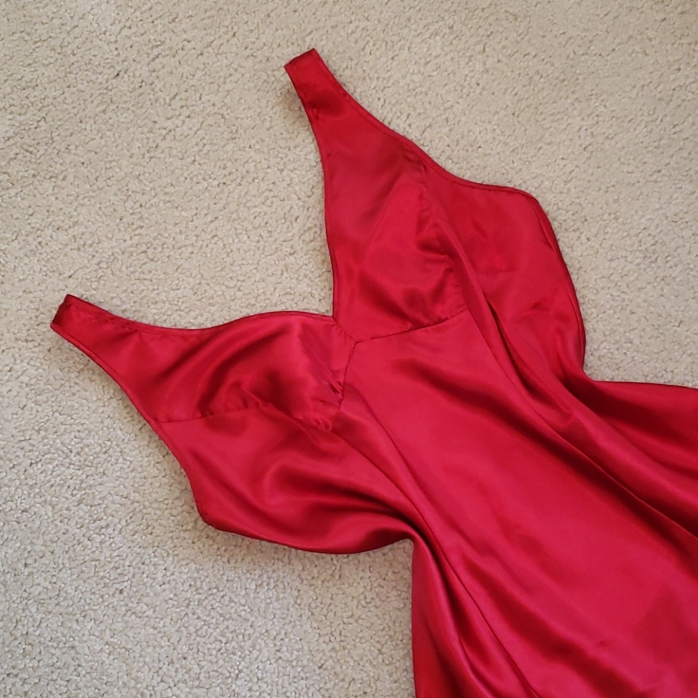 Silky Satin Red Lingerie Slip Empire Waist Sweetheart Dress Chemise Nightgown - Picture 3 of 13